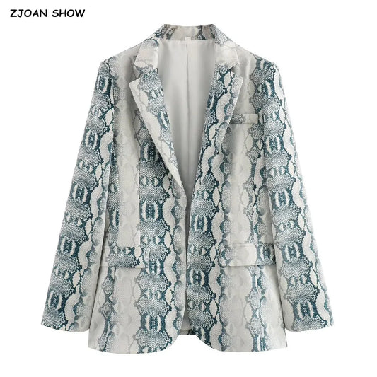 Autumn Free Style Open Stitching Animal Snake Print Bf Blazer Boyfriend Long Sleeve Suit Loose Female Coat