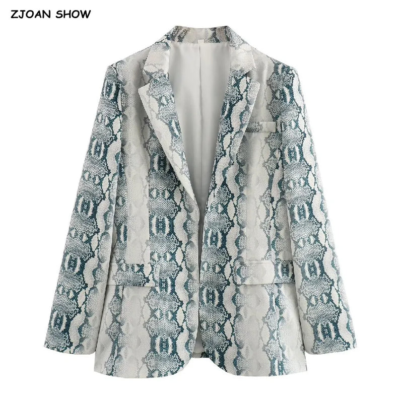 Autumn Free Style Open Stitching Animal Snake Print Bf Blazer Boyfriend Long Sleeve Suit Loose Female Coat