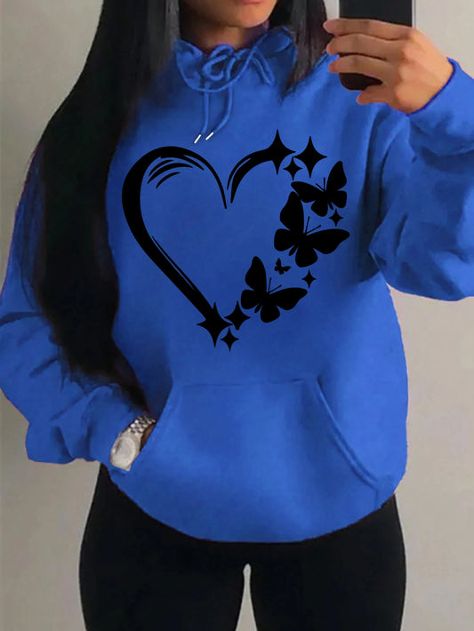 Combination of Love and Butterfly Pattern Sweater Hip Hop Street Hoodies Pocket Clothes Multicolor Hoody