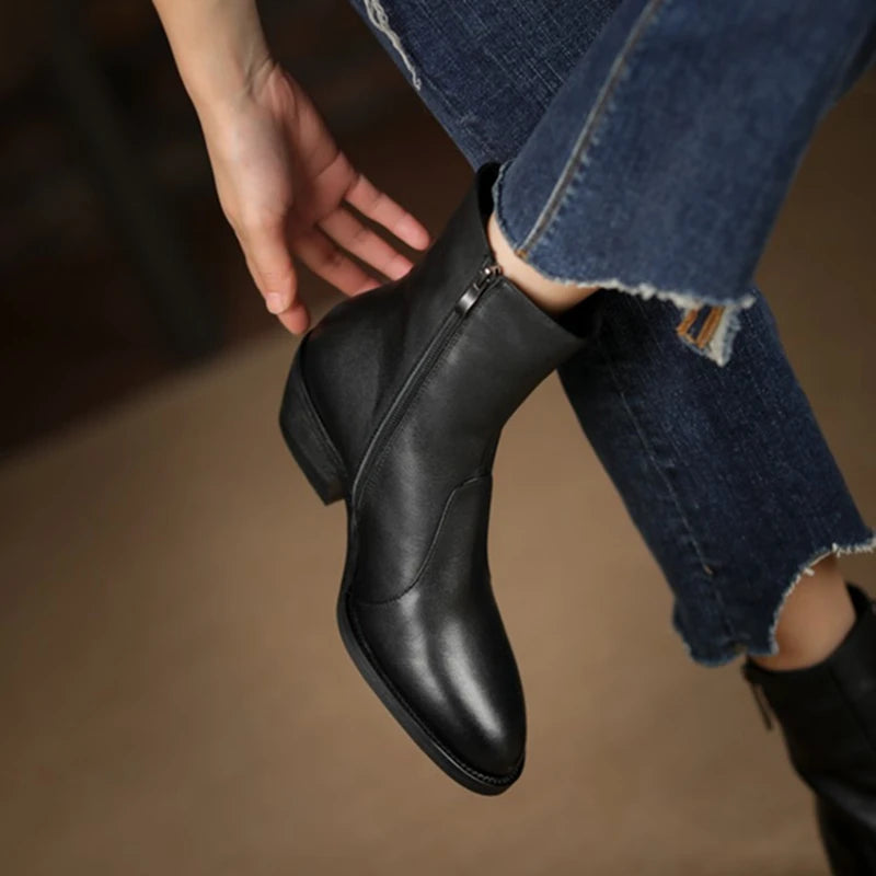 Winter Shoes Warm Wool Boots Pointed Toe Chunky Boots Genuine Leather Boots Fur Boots for Boots