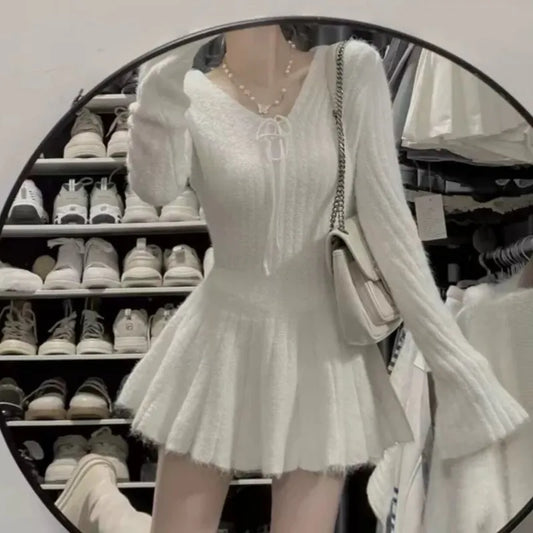 Autumn Winter Knitted Dresses for Woman Y2k Harajuku Slim Sweater Dress New Korean Mini Party Dress