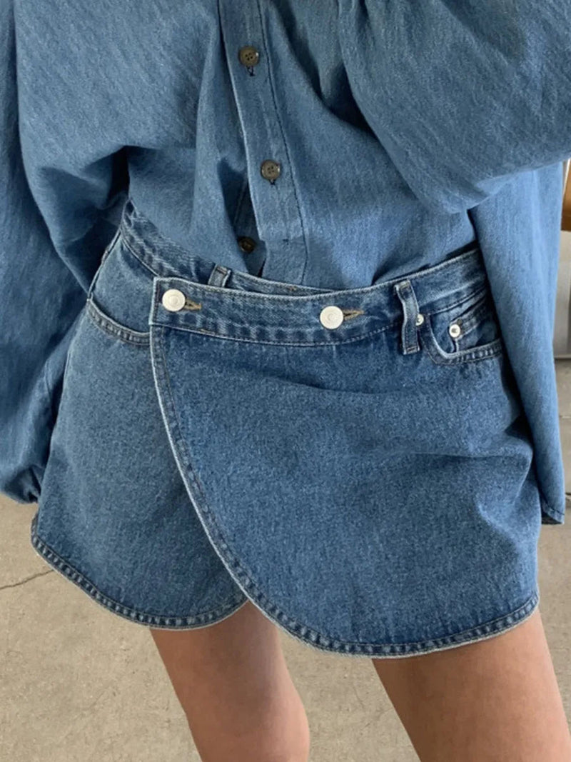 Irregular Denim Skirts for Summer High Waist Button Up Mini Skirt Korean Simple Shorts Faldas New
