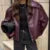 Lapel Leather Bomber Jacket Loose Zipper Long Sleeves Locomotive Coat Autumn New Lady High Street Outerwear