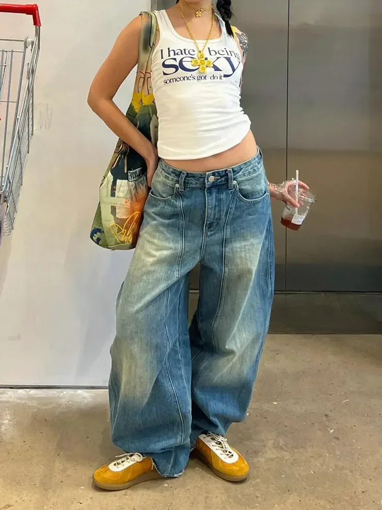 Wash Jeans Y2k Hip Hop Slouchy Oversize Straight Korean Style Wide Leg Denim Pants Harajuku Trouser