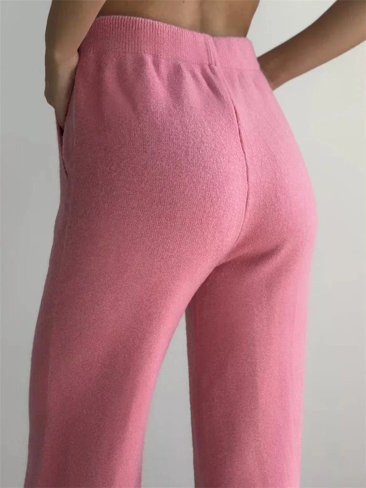 Knit Zipper ’s Pants Sets for Slim Lapel Long Sleeve Pullover and Patchwork Straight Legg 2 Piece-set Winter