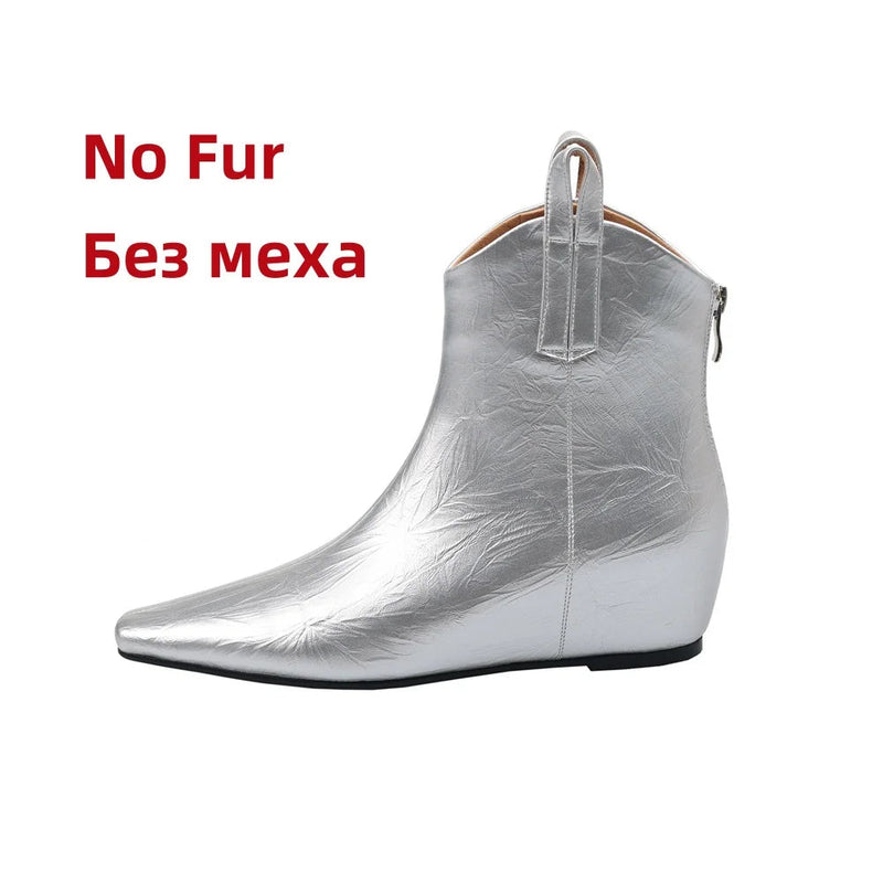 Wedges High Heels Ankle Boots Pointed Toe Office Pumps Side Zipper Easy Wear Short Warm Boots Shoes