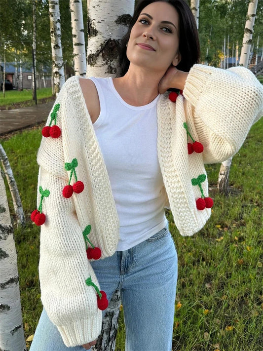 Female Knit Cardigan Sweater Patchwork Loose V-neck High Waist Y2k Outwear Female Knitwear Cardigan Jumpers