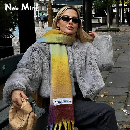 Winter Faux Rabbit Fur Coat Soft Warm Furry Fur Jacket Street Style Girl Outerwear Overcoat