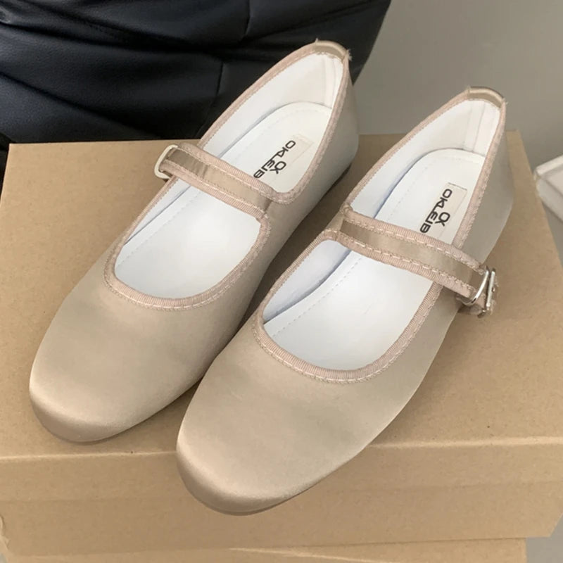 Comfort Satin Soft Sole Mary Jane Shoes Round Toe Shallow Flats Buckle Prom Designer Ballet Shoes