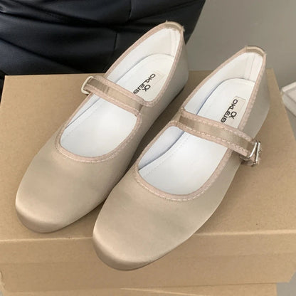 Comfort Satin Soft Sole Mary Jane Shoes Round Toe Shallow Flats Buckle Prom Designer Ballet Shoes