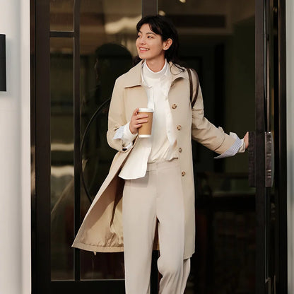 Trench Coat Long Waist Raglan Sleeve Lapel New Spring Loose Triple Protection Literary Khaki Coat
