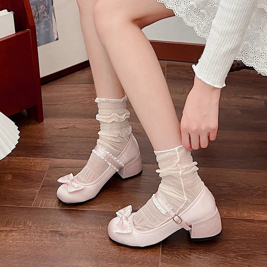 New Spring Autumn Mary Jane Shoes Shallow Round Toe Mid Heel Shoes Outdoor Single Pumps Shoes