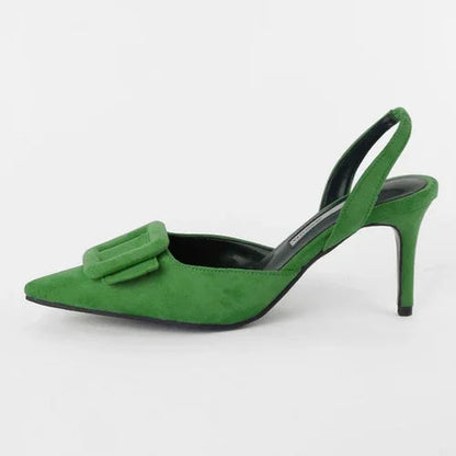 Sandals Summer Pointed Toe High Heels Stiletto Square Buckle Large Size Single Shoes