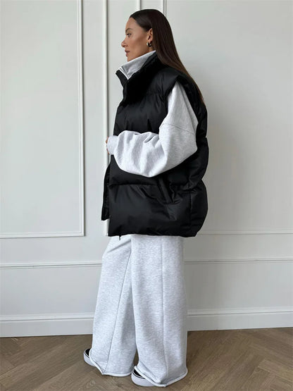 Loose Sleeveless Jackets Parkas Female Winter New Outwear for Lapel Tank Top Patchwork Coat