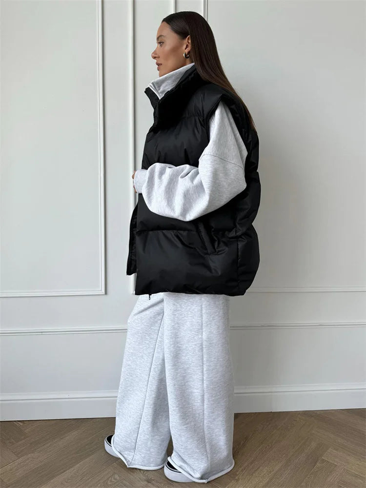 Loose Sleeveless Jackets Parkas Female Winter New Outwear for Lapel Tank Top Patchwork Coat