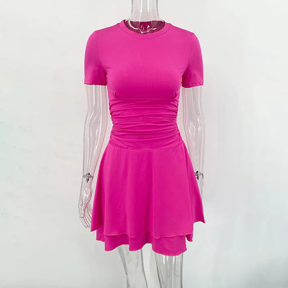 Folds Ruffled Mini Dress for Summer New Color Short Sleeves Female Clubs Party Slim Fit Dress