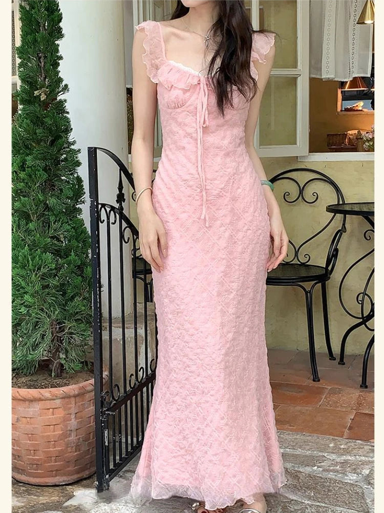 French Midi Dress Evening Party Beach Dress Korean Bodycon 2000s Y2k Clothing Outwear