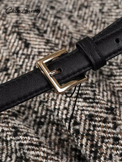 Winter With Belt Blazer Coat Loose Lapel Tweed Wool Blends Warm Jacket Temperament Commuting Lady Outwear