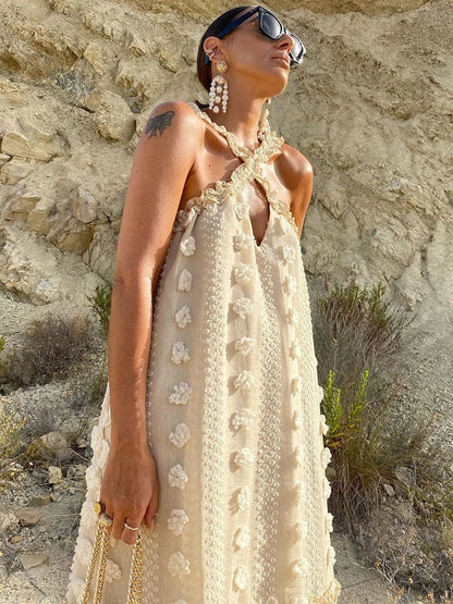Flower Splice Baggy Maxi Dresses for Autumn New Loose Hollow Out Princess Dress Party Party Evening Dress