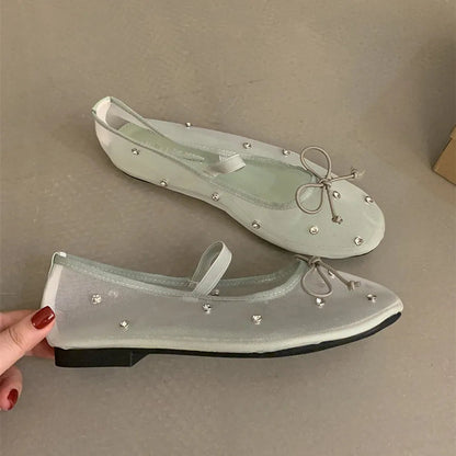 Flat Shoes Mesh Mary Jane Shoes Soft Sole Outdoor Dress Ballerinas