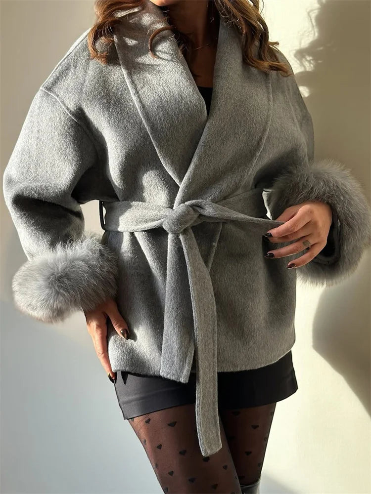 Fox Fur Wool Overcoat ’s Short Coat Office Lady Double-sided Woolen Coat New Cardigan Jackets Loose