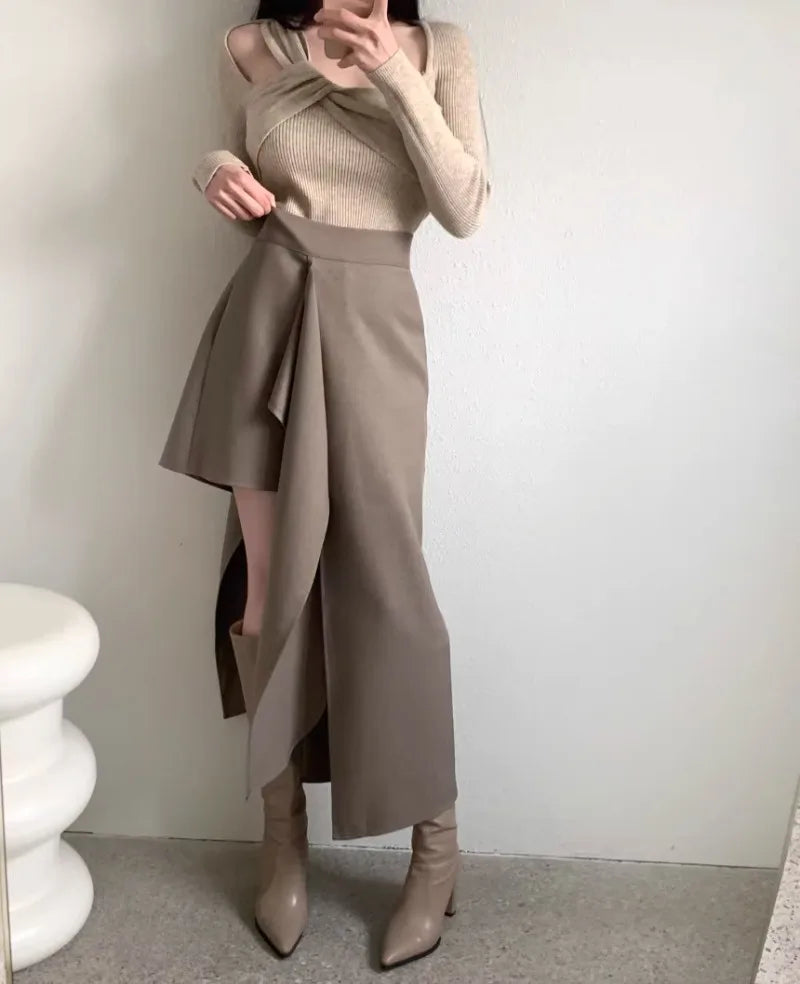 Retro Western Style Irregular Half Length Spring Autumn New Design Sense High Waist Versatile Skirts