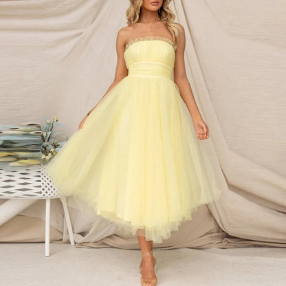 Bralette Mesh Long Dress Summer Hight Waist Princess Dress Sleeveless Party Evening Dresses