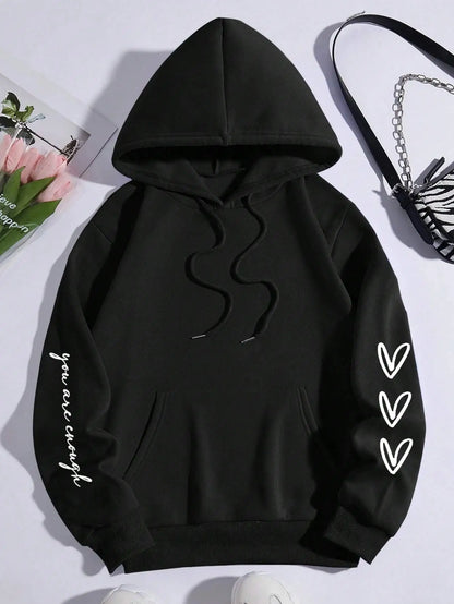 Dear Person Behind Me Letter Graphic Print Hoody ’s Soft Sweatshirt Autumn Warm Fleece Hooded Loose Tops
