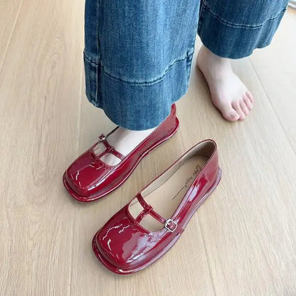 Patent Leather Ballet Flats Shoes Autumn Allmatch Oxfords Square Toe Fall New Summer Mary Janes Square Toe Shoes Au