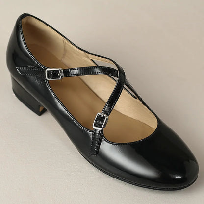 Genuine Leather Double Metal Belt Cross Strap Slipon Flats Daily Single Shoes Soft Comfortable Female Daily Shoe