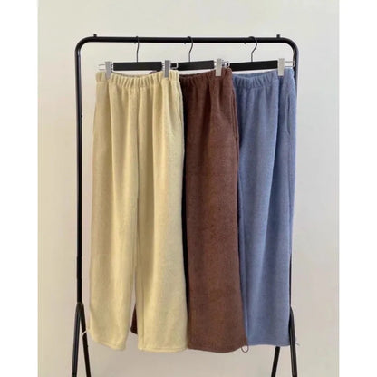 Summer Korean Retro High Street Hairy and Thick Low Waist Trousers Wide Leg Pants