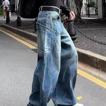 Fashionable High Street Straight Loose Jeans Simple Pocket Loose Wide-leg Jeans Harajuku Style Hip Hop Y2k Pants Baggy Pants