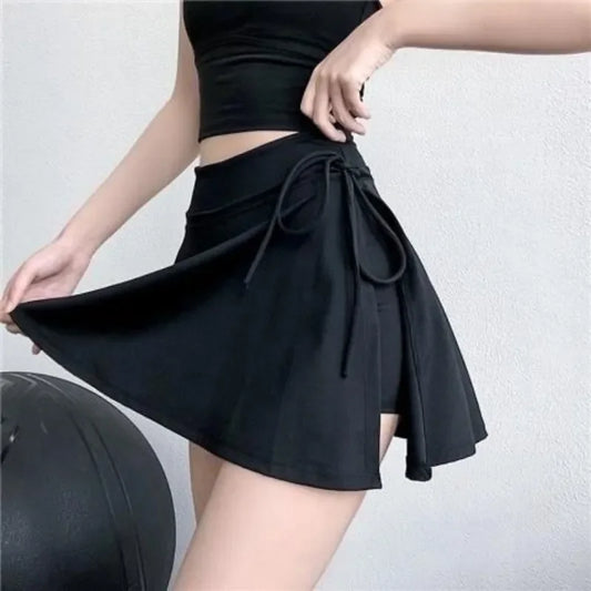 Summer ’s Skirts Mini Elastic Pleated Sun Skirts for School Girl Uniform Korean Black High Waist Tennis Skirts