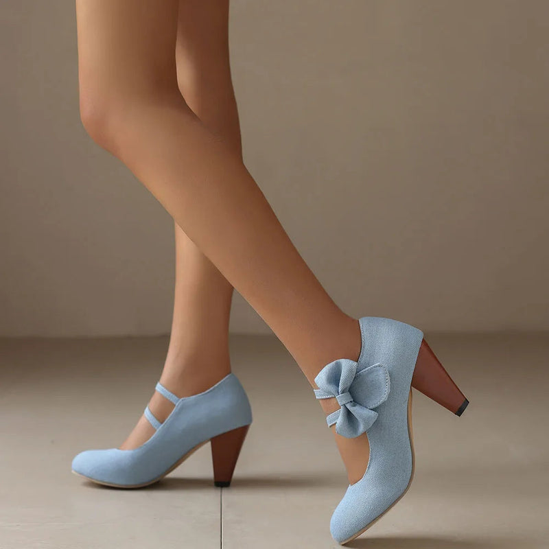 48 Brand New Round Toe Chunky Heel Pumps Bow Buckle Summer Party Shoes