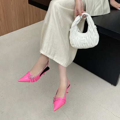 Orange Ladie Pumps Pink High Heels Pointed Toe Slingback Shoes Belt Buckle Low Heel Summer Office Shoes Blue