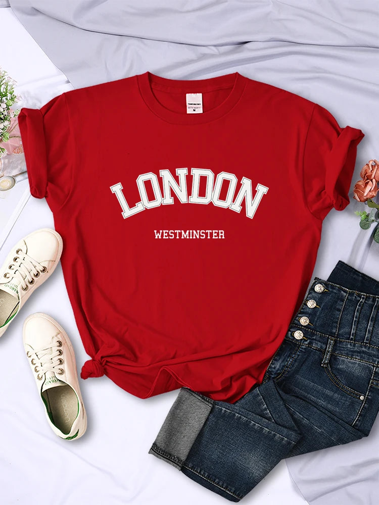 London Westminster Street Letter Tshirt Summer Breathable Crop Top Sport Tee Clothes Sweat Cool Soft T-shirt Female