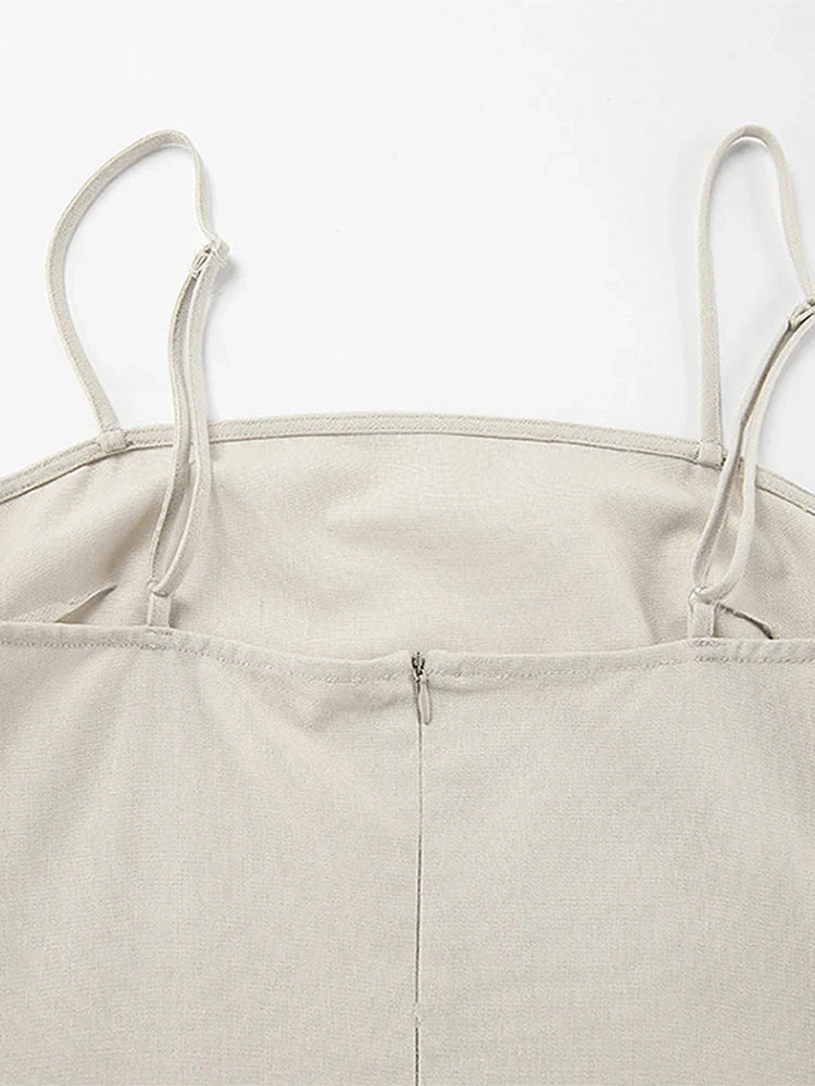 Slip Dress Summer Cotton Lined Loose Dresses Sleeveless Thin Straps White Long Dresses Backless Beach Holiday Dresses