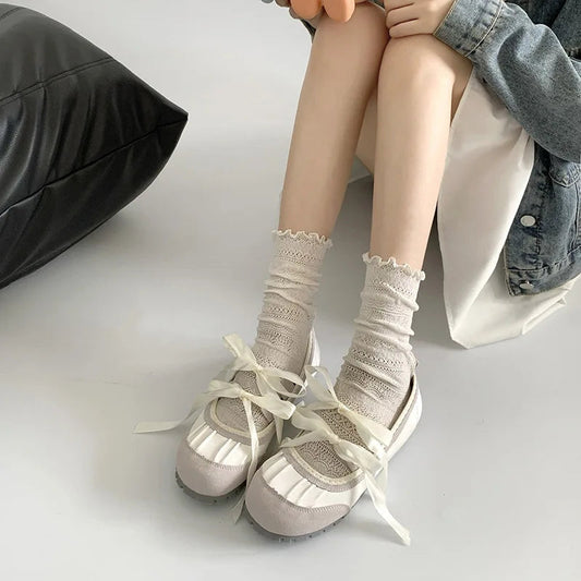 Round Toe Bow Flats Loafers Outdoor Slip on Soft Bottom Mary Jane Shoes Ballerina Shoes