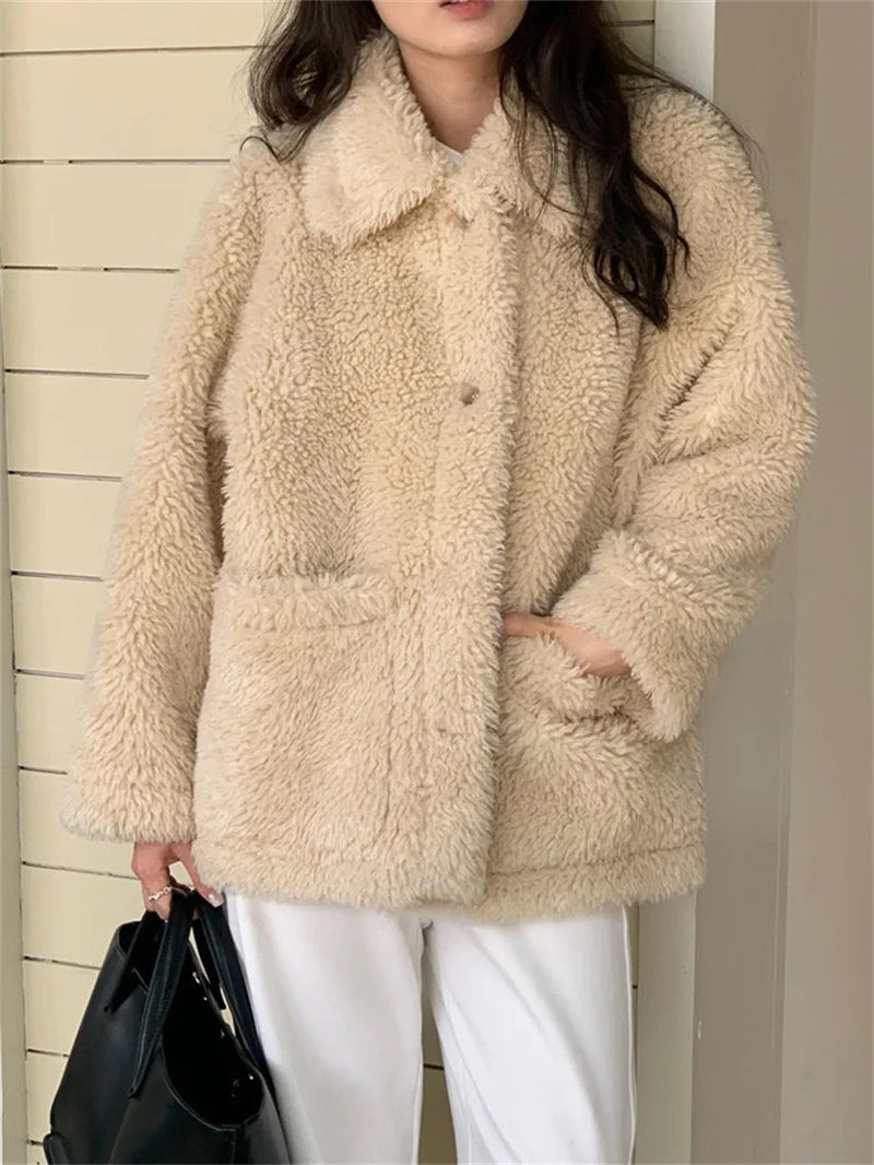 Winter Warm Coats Thicken Lamb Wool Gentle Office Lady New Slim