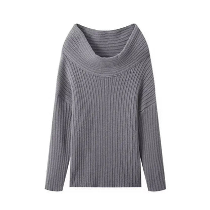 Off Shoulder Wrap Sweaters Autumn Slash Neck Long Sleeve Pullover Female New Loose Irregular Jumpers