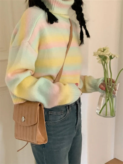 Soft Sweet Sweaters Turtleneck Loose Knitted Daily Warm Autumn Gentle Pullovers