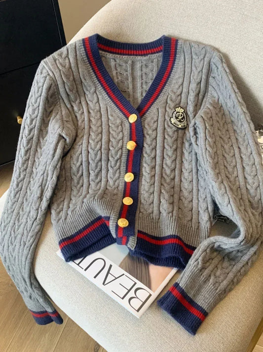 Knitted Cardigan V-neck Pullover Warm Knitwear Jumper Clothes Sweater Autumn Winter Kpop 2000s Aesthetic