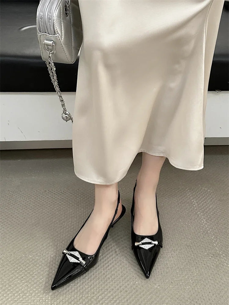 Crystal Diamond Pointed Toe Pumps Thin Low Heels Wedding Party Dress Sandals Shoes Zapatos De Mujer