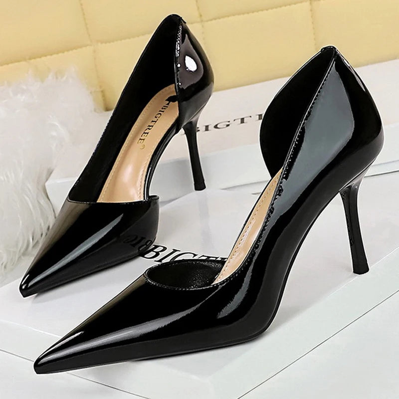 Shoes 8 Cm Heels Patent Leather Woman Pumps Stilettos Lady Shoes Party Shoes High Heels 43