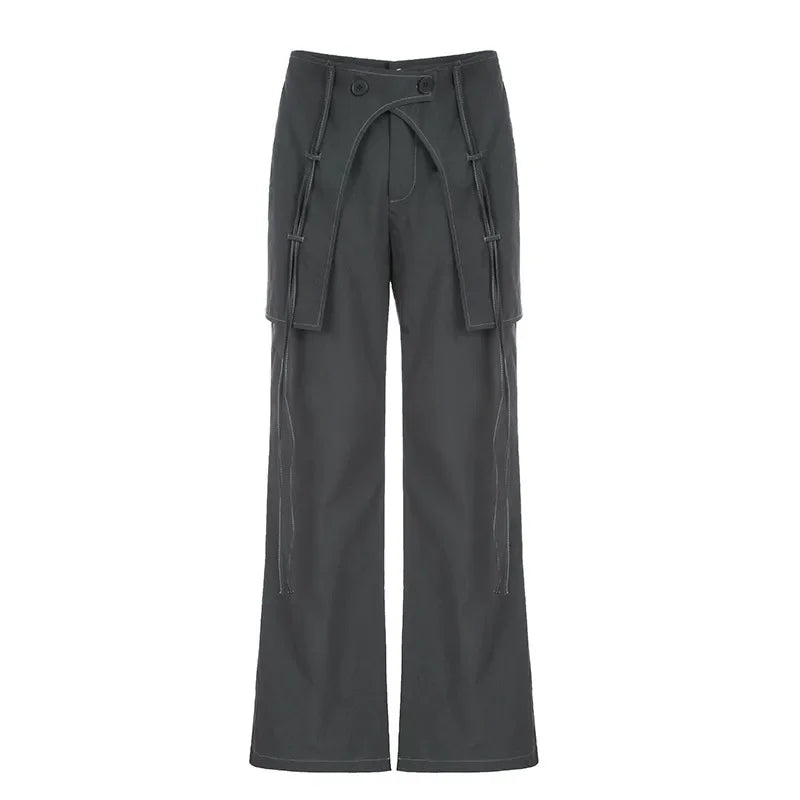 Korean Laceup Spliced Loose Cargo Pants Spring New Fake Twopiece Color All Match Wide Leg Pants