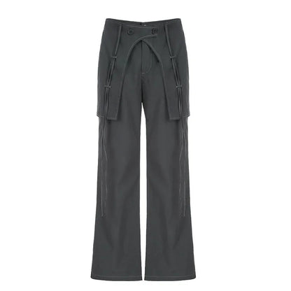 Korean Laceup Spliced Loose Cargo Pants Spring New Fake Twopiece Color All Match Wide Leg Pants