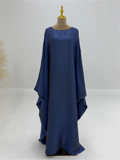 Autumn Loose Shiny Maxi Dress ’s Butterfly Batwing Long Sleeve Muslim Clothes Party Dress Female Long Dress New