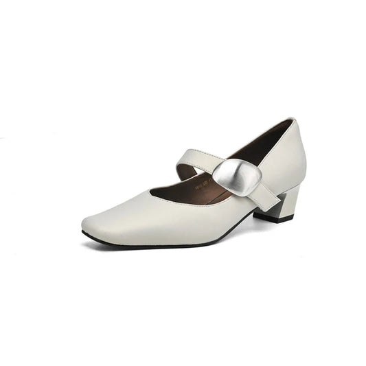 Genuine Leather Pointed Toe Dress Shoes Low Heel Pumps