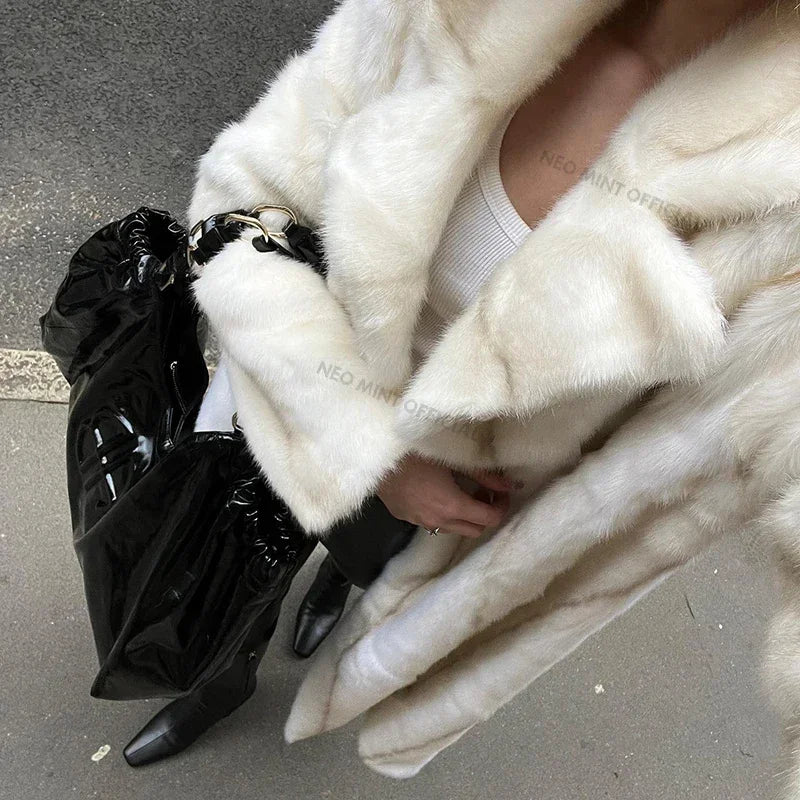 Winter Long Faux Mink Fur Coat High Street Furry Fur Jacket Brand Outerwear Overcoat