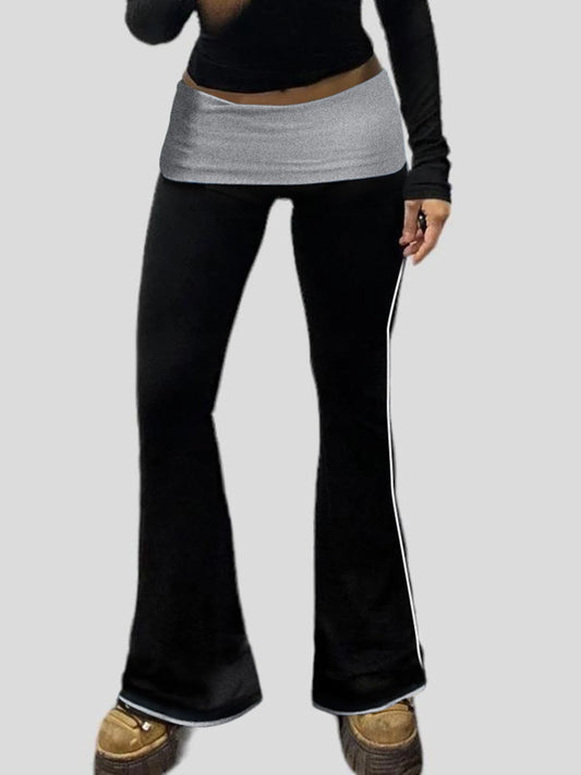 Contrast Binding Waist Slim Basic Flared Pants for American Retro Skinny Sports Jogging Sweatpants